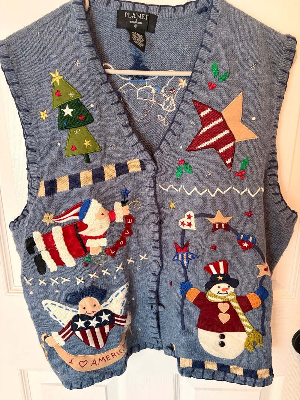 Planet & Company Women's Patriotic Ugly Christmas Sweater Vest, Size XL